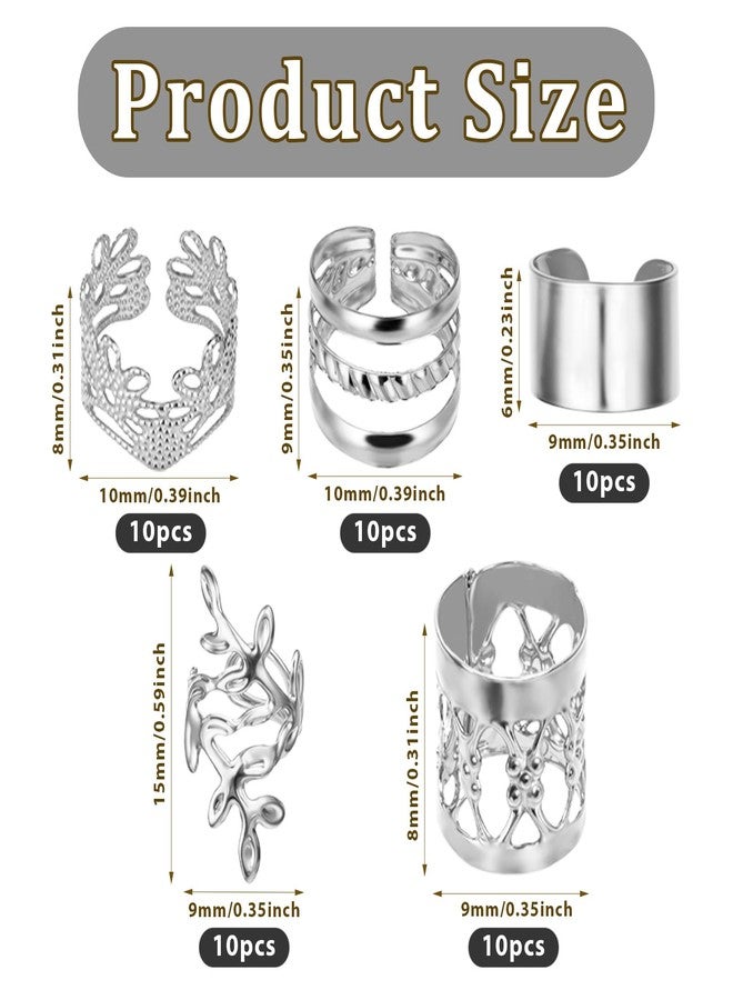 Molain 50 PCS Silver Dreadlock Beads Locs Accessories, Jewelry for Braids, Hair Dreadlock Accessory Braid, Adjustable Cuffs Braiding Hair Rings for Dreadlock Accessory Jewelry Decorations - Image 2